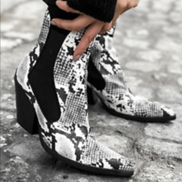 SOLD Zara Faux Snakeskin Ankle Cowboy Boot - Picture 2 of 7